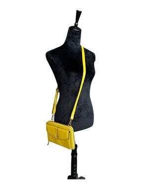 Silver Rose Lime Goat Leather Crossbody Wallet Bag NWT Yellow Phone Purse